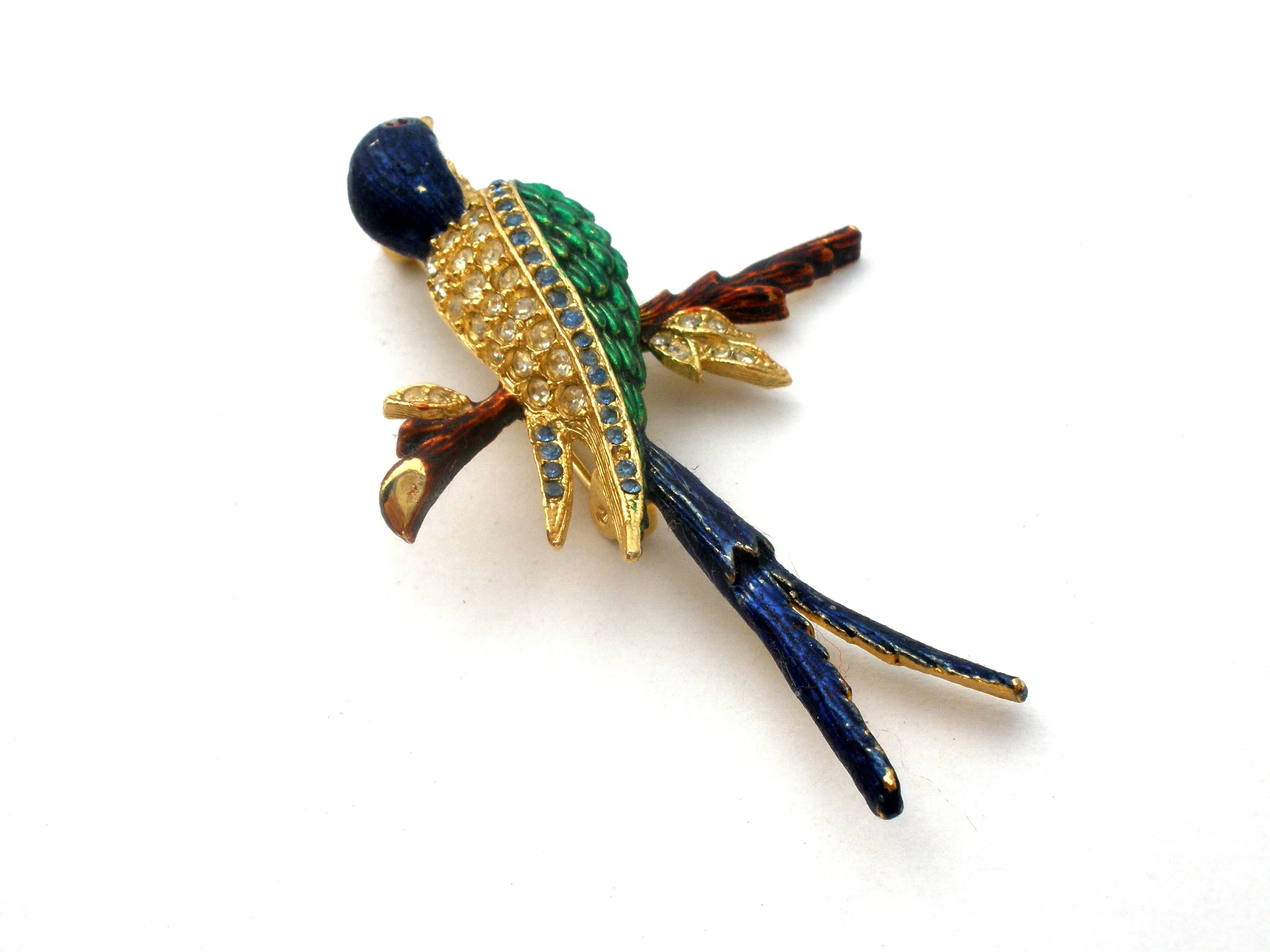 Vintage Sphinx Enamel & Rhinestone Bird Brooch