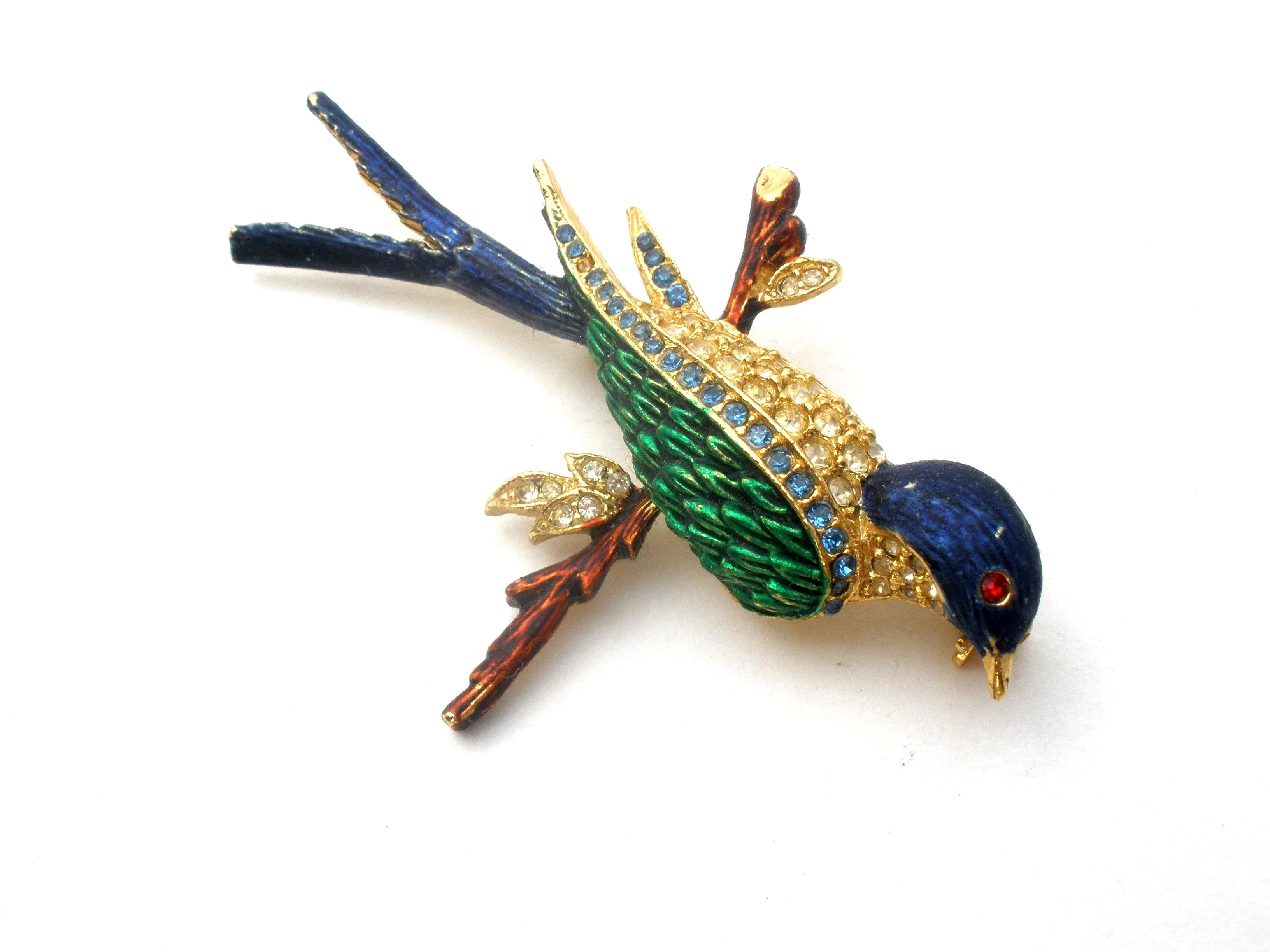 Vintage Sphinx Enamel & Rhinestone Bird Brooch