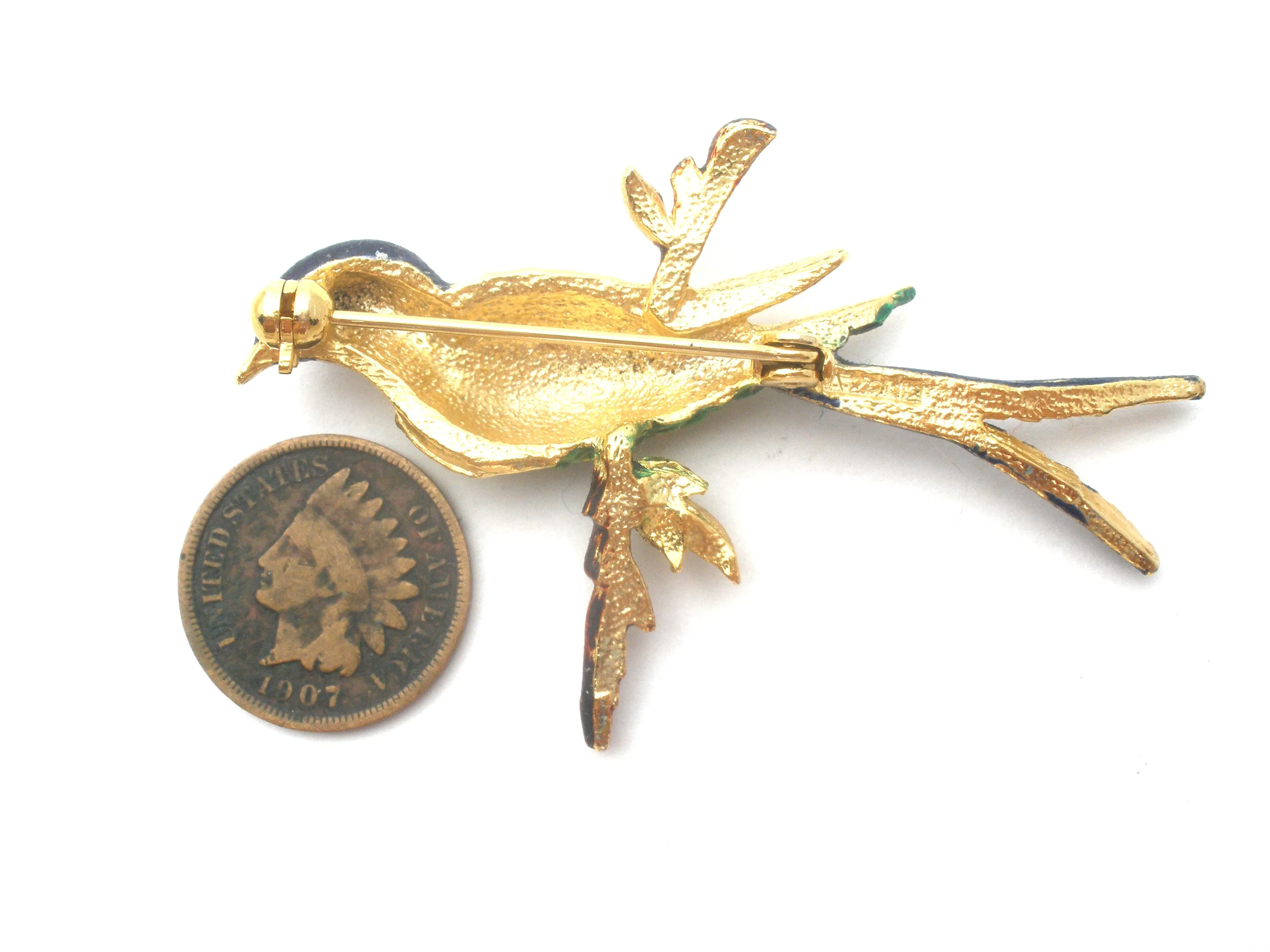 Vintage Sphinx Enamel & Rhinestone Bird Brooch