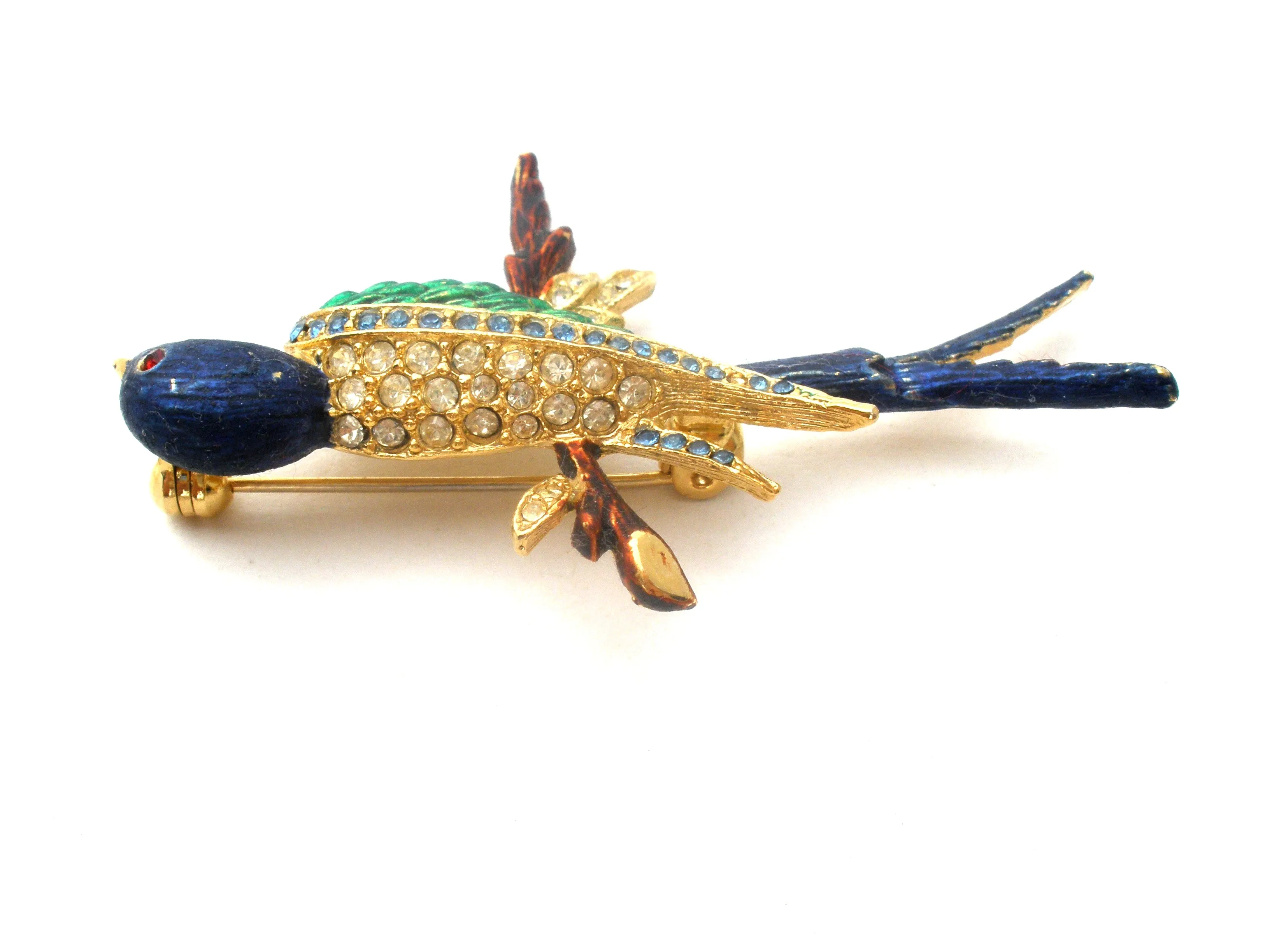 Vintage Sphinx Enamel & Rhinestone Bird Brooch