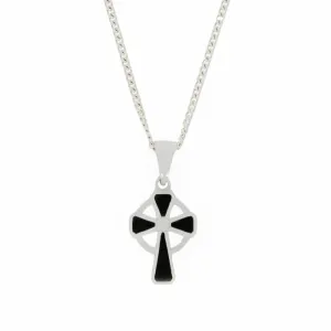 Whitby Jet Sterling Silver Celtic Cross Pendant and Chain