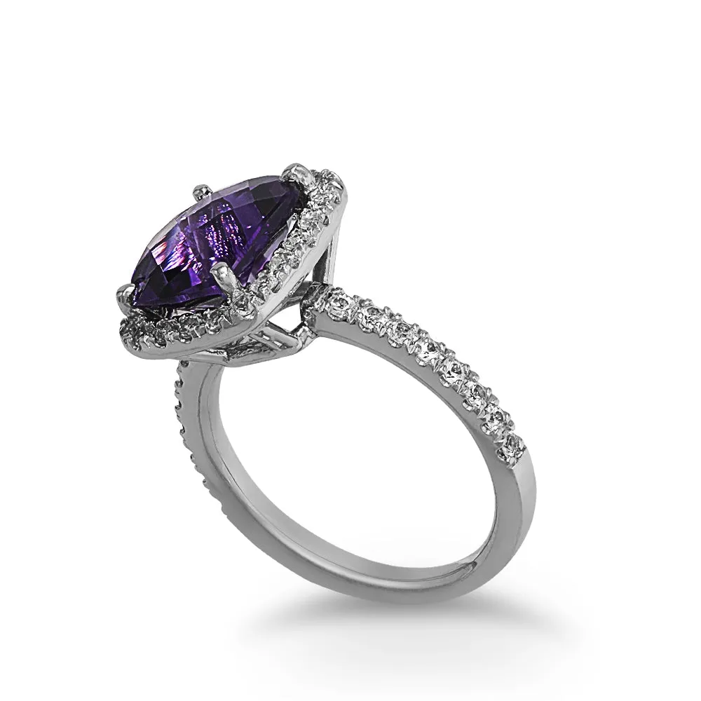 White Gold Amethyst and White Sapphire Ring