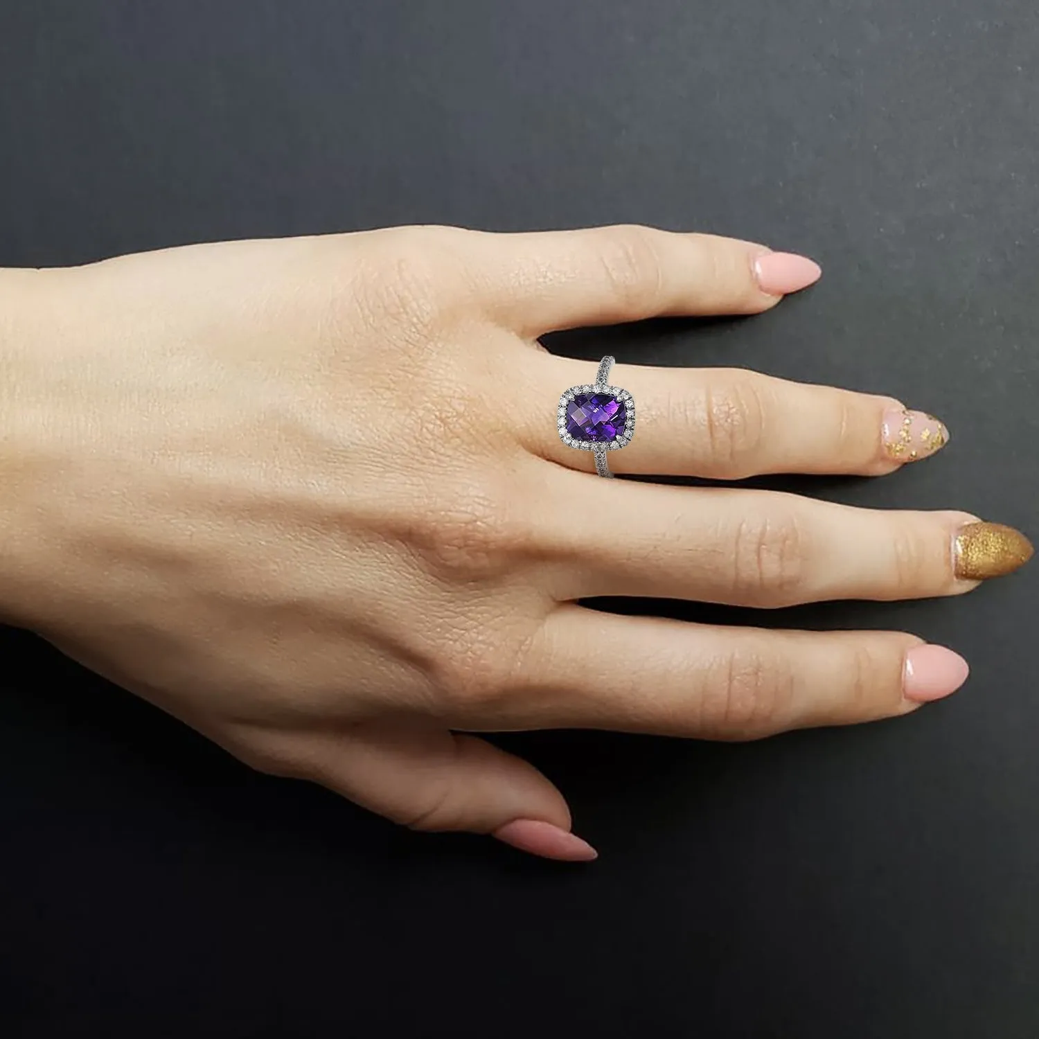 White Gold Amethyst and White Sapphire Ring