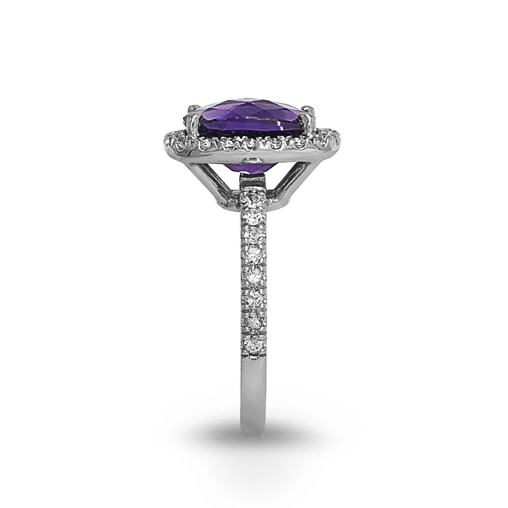 White Gold Amethyst and White Sapphire Ring